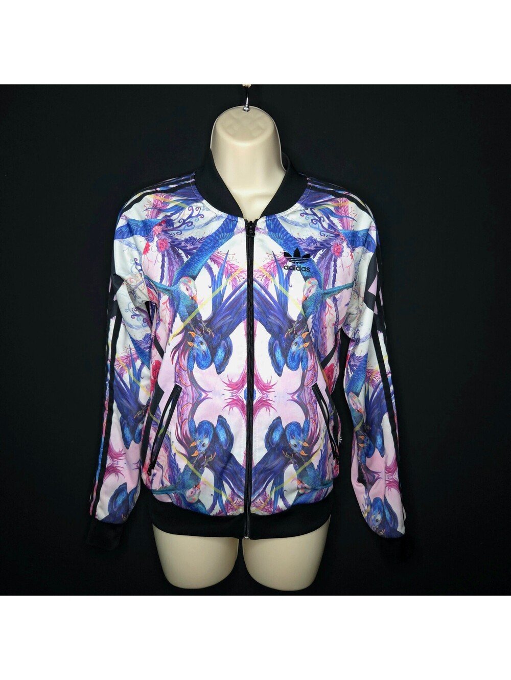 RARE Adidas Womens Farm Rio Pink Floral Bird Trefoil Track Jacket Sz XS